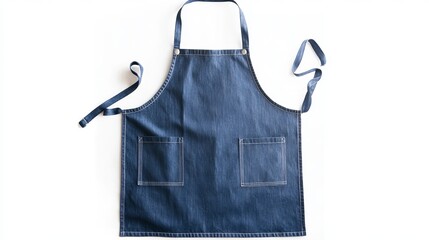 Denim blue kitchen apron isolated on a white background