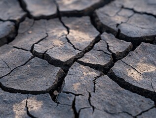 Close Up of Dark Gray Cracked Dry Earth Texture