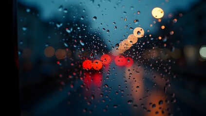 Night Traffic Bokeh Reflected on Rainy Window