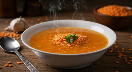 Turkish Mercimek Corbasi - Red lentil soup on an isolated background