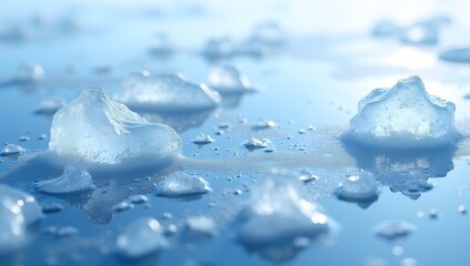 Water Droplets on Cold Ice Surface Macro Shot