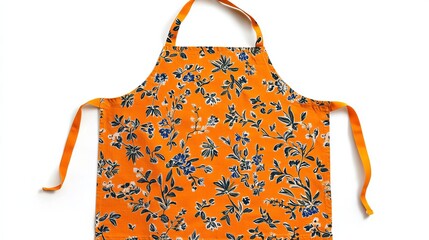 Orange apron with a floral pattern for housewives Isolated on white