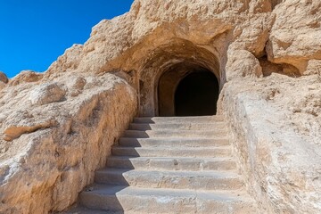 A mysterious abandoned temple hidden among towering desert cliffs