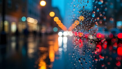 Vibrant City Lights Reflected on Wet Street at Night