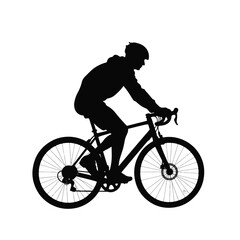 Obraz premium Cyclist pedaling silhouette on white background, motion and freedom