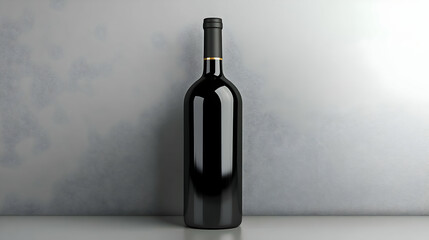 Wine bottle, grey background, studio shot, product mockup