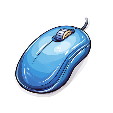 recommend clip art: Blue Computer Mouse Illustration with Cord on white Background
