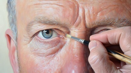 Close-Up of Artist Hand Painting Realistic Human Eye Detail