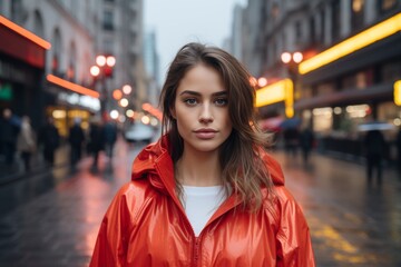 Fototapeta premium A beautiful woman strolling through the city streets, exuding grace and elegance