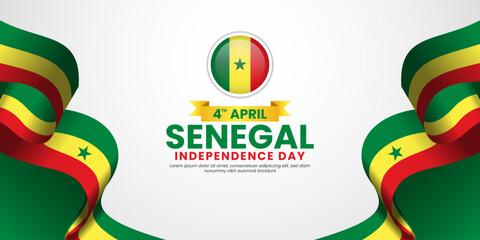Senegal flag ribbon illustration banner for national independence day on white background