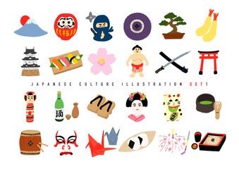 日本の手描きイラストセット