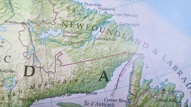 map of the world, has canada, newfoundland island