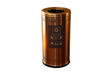 Rubbish bin aluminum big ashtray cylindrical rod isolated on cut out PNG or transparent background Other waste, Animal waste, cigarettes, foam food containers, glass bottle fragments, dust and garbage