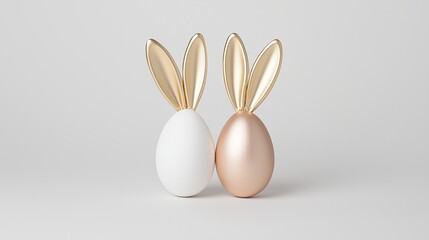 Elegant Easter Eggs with Golden Bunny Ears on Minimalist Background