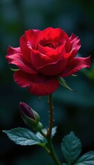 Fototapeta premium Deep crimson nightbloom, dew-kissed petals unfurling, flora, beautiful