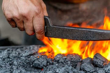 A red-hot metal being forged in a blacksmithâ€™s shop, glowing with intense heat