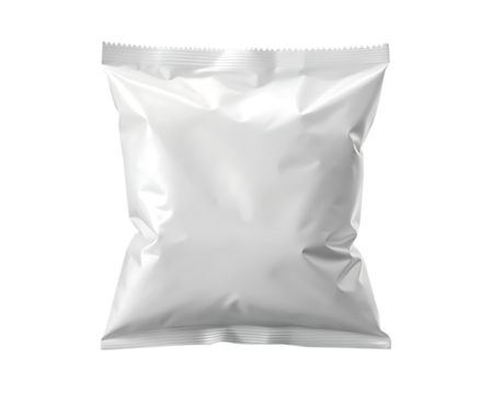 Blank chips bag mockup, food snack bag isolated on transparent background. potato chip bag mockup With clipping Path included. Chips paper package or Food Packaging