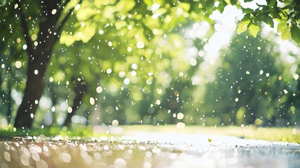 Rainy Day in Lush Green Park:  Soft Light and Blurred Background