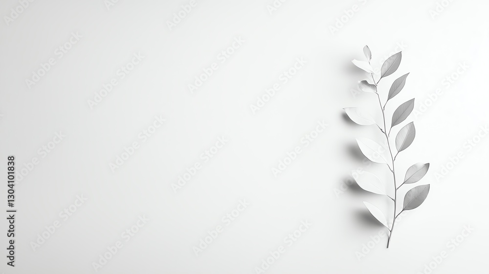 Aufkleber minimalistic white leaf design on a subtle background, with ample negative space for text or creativ