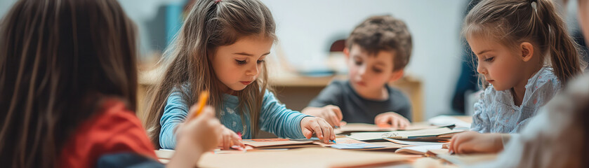 Project-Based Learning, Kids engaged in crafting handmade storybooks, showcasing creativity and teamwork