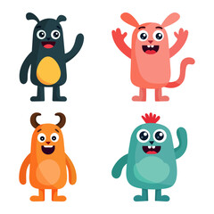 Funny cartoon monster character. Kids cartoon character design for poster, baby products logo and packaging design.