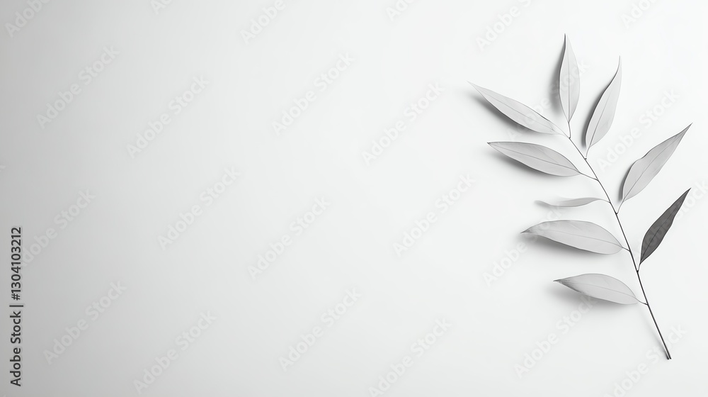 Aufkleber minimalist design with single branch of leaves on a white background, emphasizing simplicity and ele