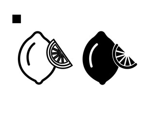 Lemon and slice. Icon with reflection on white background. Lemon and slice. Icon for design. Summer Lemon Bunches.