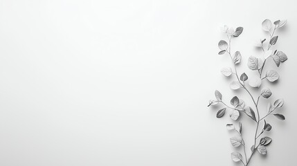 Minimalist white background with decorative leaves on the right, perfect for natural-themed designs and presentations.