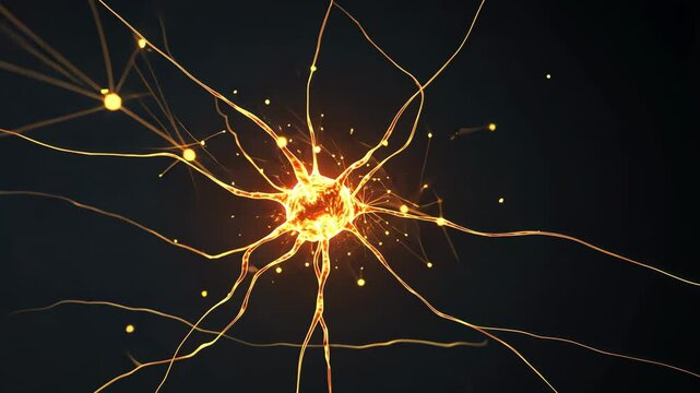 Glowing Neuron Network with Interconnected Synapses Illustrating Neural Activity, Brain Function, and Complexity of Nervous System with Vibrant Colors and Dynamic Design