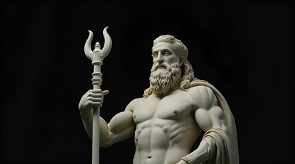 Obraz premium Poseidon Statue: Greek God of the Sea Holding Trident - Marble Sculpture, Ancient Mythology Art, Classical Deity Image
