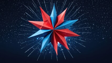  A striking origami star created with vibrant hues of red and blue
