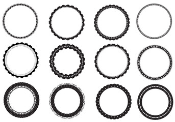 Circle Lace Frames and Borders for Invitations, Paper Crafts, Scrapbooking, Greeting Cards, Wedding Invites. Black Round Vector Frame Collection Set