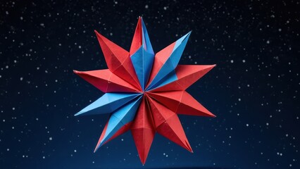  A vibrant origami star crafted from contrasting blue and red paper
