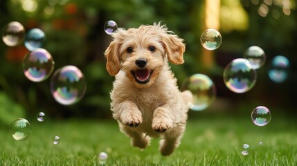 Frolicsome Dog Pursuing Bubbles