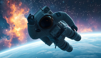 Astronaut Floating in Space with Galaxy Background