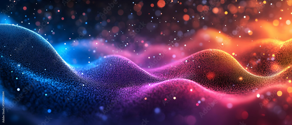 Poster glowing particle waves, abstract background
