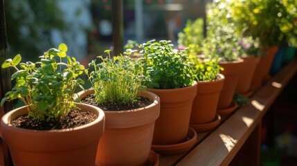 Herbs in Pots Decorating Balcony