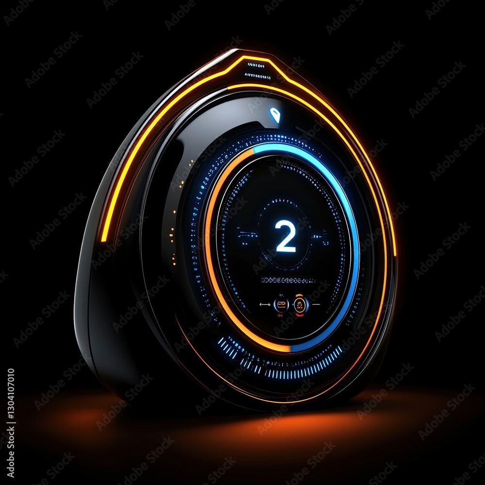 Poster futuristic display panel with bright led lights and digital interface on dark background