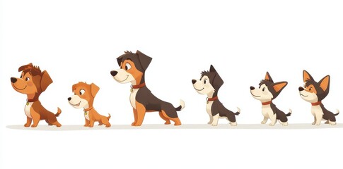 Fototapeta premium A Row Of Cartoon Dogs With Distinctive Appearances Standing Together