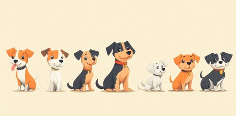 Fototapeta premium A Row Of Adorable Cartoon Dogs Are Sitting Together