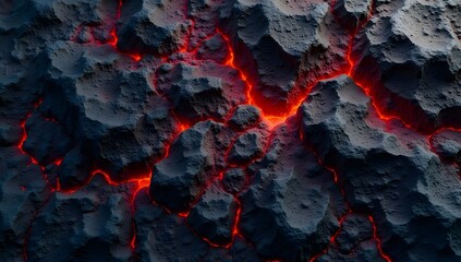 Molten Lava Cracks on Dark Volcanic Rock Surface