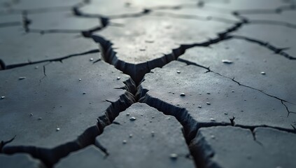 Deep Cracks in Dark Dry Earth Ground Texture
