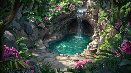 Obraz premium Hidden Waterfall Pool in Lush Tropical Jungle