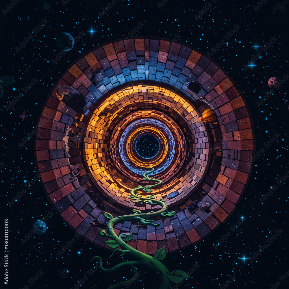 Poster abstract background brick tunnel with space inside . generative ai