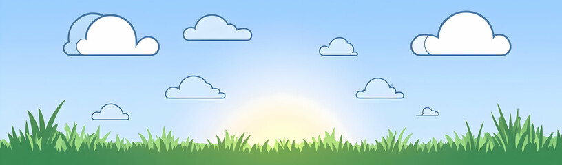 Obraz premium Sunrise over grassy field, calm sky