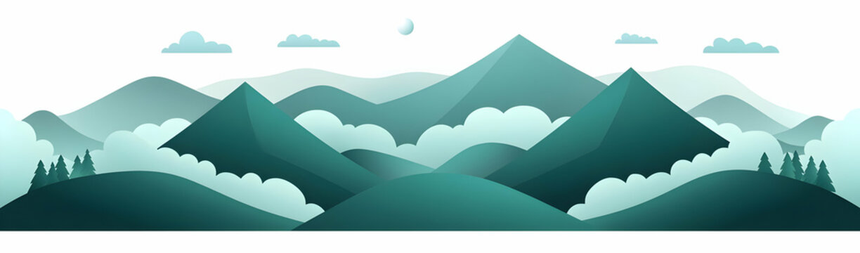 Misty mountain range, nighttime scene. Website header
