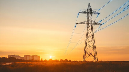 Sunset Power Lines Field