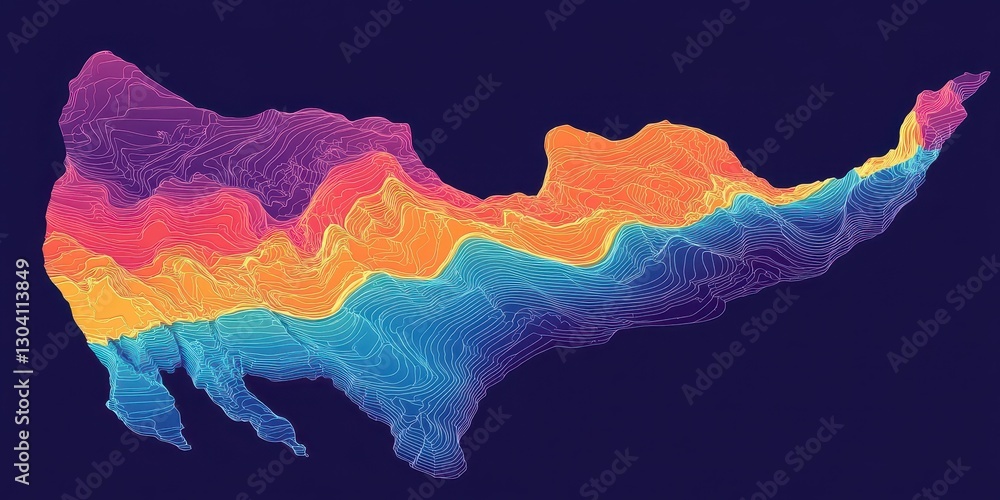 Poster an abstract topographic map showing elevation and color gradients