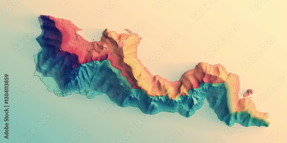 Poster a colorful stylized three dimensional topographic rendering on a surface