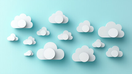 Fototapeta premium White cloud shapes arranged on a light blue background